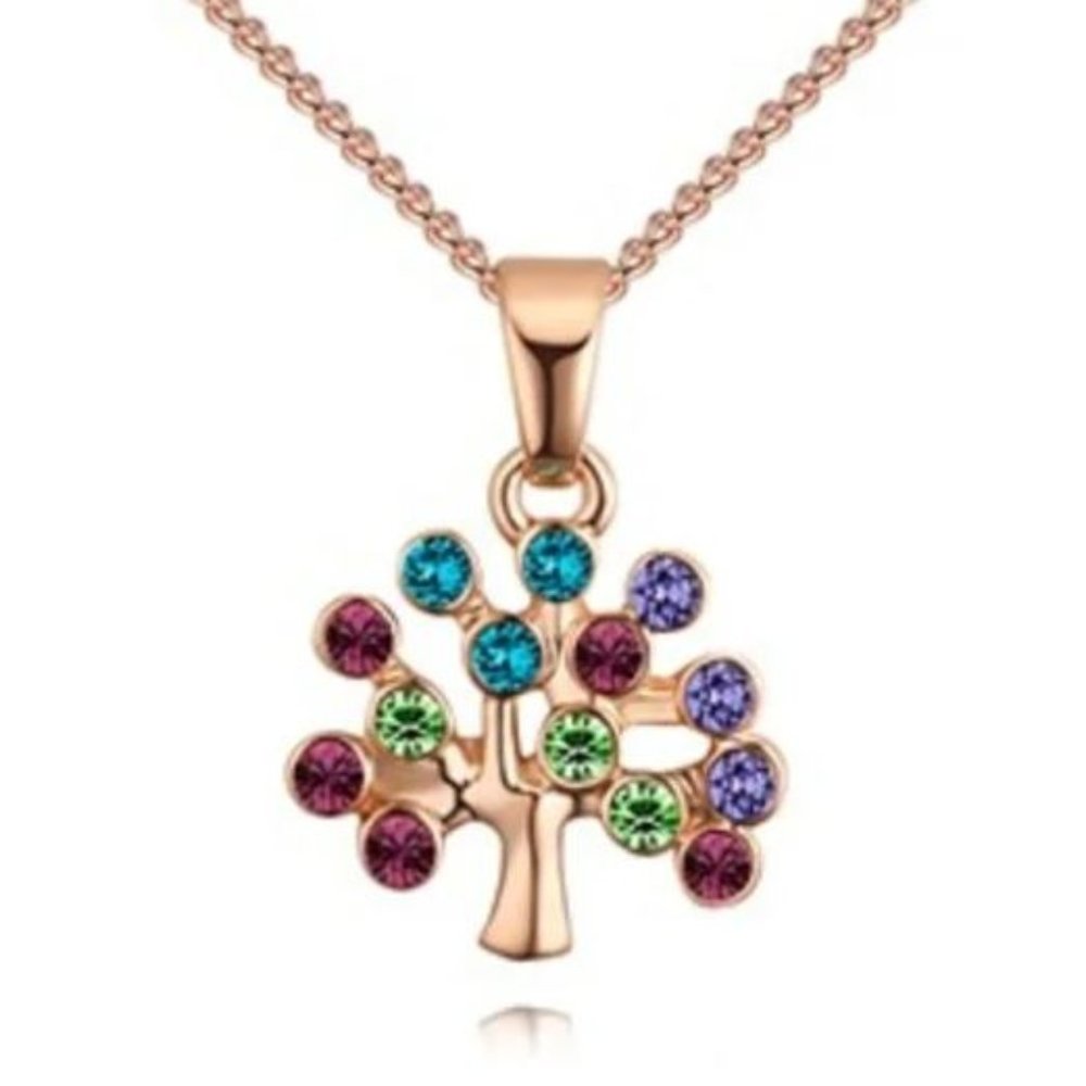 Multi Colored Crystal Lucky Tree Necklace